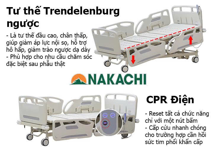 tư thế dốcGiường Y Tế ICU Cao Cấp Nakachi NC-H16 Pro